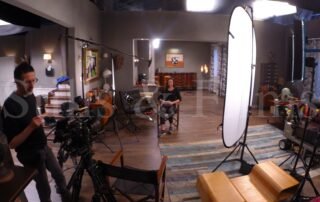 Setting up for an interview behind the scenes on a film-set