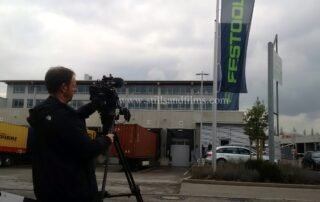 Video Crew Frankfurt camera crew films outside of Festool premises