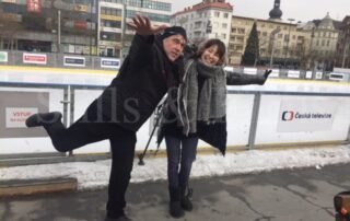 Video Crew Prague having some fun with Fuji TV correspondent at an ice skating event in Brno