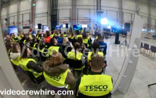 Filming a live programme at TESCO’s new facilities in Hungary. February 2025